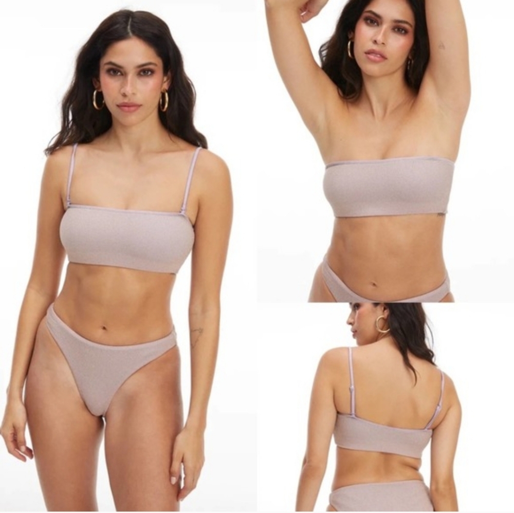 Good American Sparkle Rib Swim Better Band Top Lilac Women's XXL